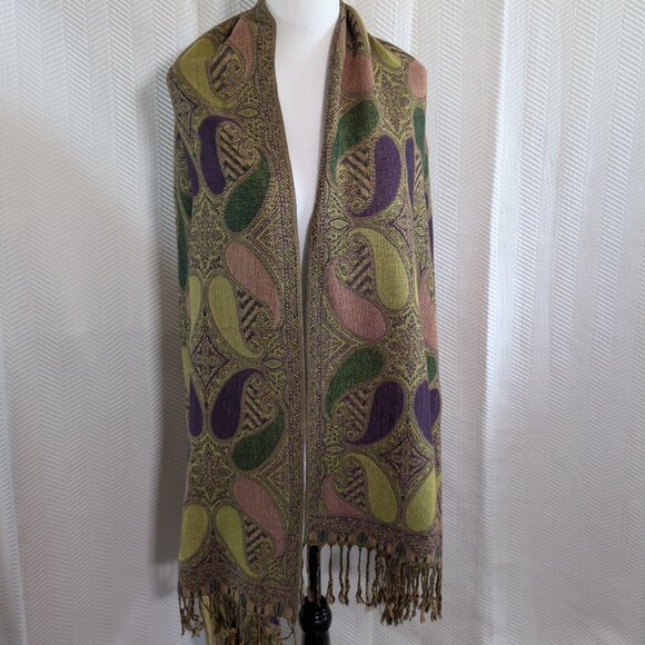Pashmina Cashmere Silk Blend Paisley Firenze Italy Scarf Wrap Shawl - Picture 6 of 9